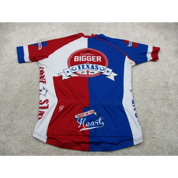 Canari Cycling Jersey Mens Large L Texas Red Blue Pockets Zip Bike Shirt * - Picture 11 of 15